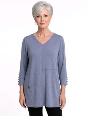 Simply Noelle Grey V-neck 3/4 Sleeve Tunic Top Size S/M